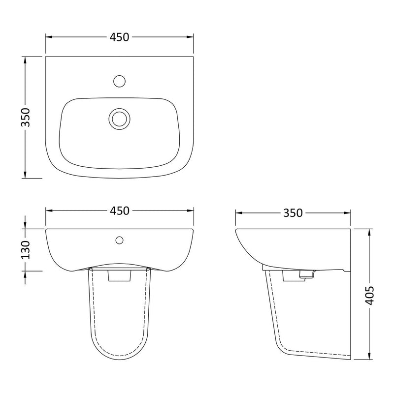 Nuie Ambrose 450 x 350mm Basin & Semi Pedestal