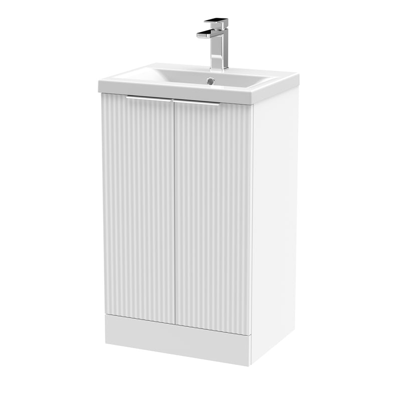 Hudson Reed Fluted Floor Standing 500mm Vanity Unit & Mid Edge Ceramic Basin - Satin White