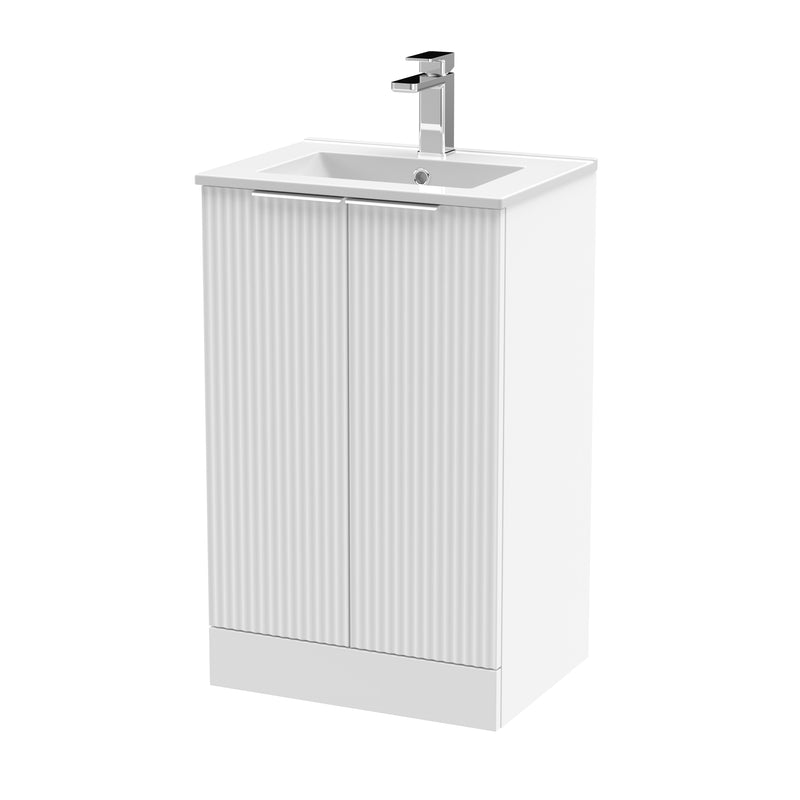 Hudson Reed Fluted Floor Standing 500mm Vanity Unit & Minimalsit Ceramic Basin - Satin White