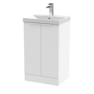 Hudson Reed Fluted Floor Standing 500mm Vanity Unit & Thin Edge Ceramic Basin - Satin White