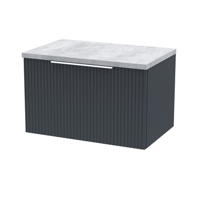 Hudson Reed Fluted Wall Hung 600mm Vanity Unit With 1 Drawer & Worktop - Satin Anthracite & Bellato Grey Worktop