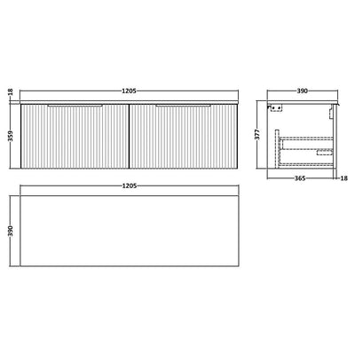 Hudson Reed Fluted Wall Hung 1200mm Vanity Unit With 2 Drawers & Worktop - Satin Anthracite