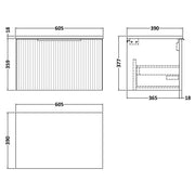 Hudson Reed Fluted Wall Hung 600mm Vanity Unit With 1 Drawer & Worktop - Satin White