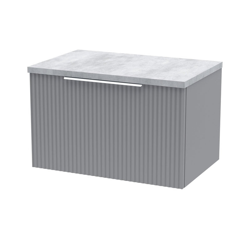 Hudson Reed Fluted Wall Hung 600mm Vanity Unit With 1 Drawer & Worktop - Satin Grey & Bellato Grey Worktop