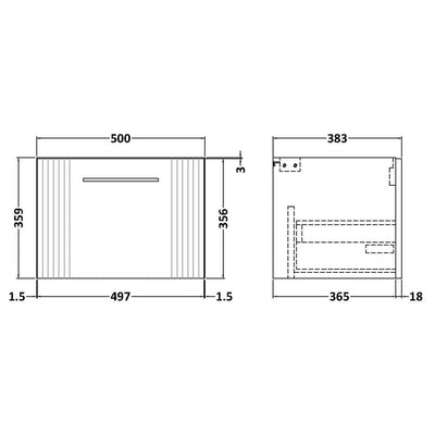 Nuie Deco 500 x 383mm Wall Hung Vanity Unit With 1 Drawer & Ceramic Basin