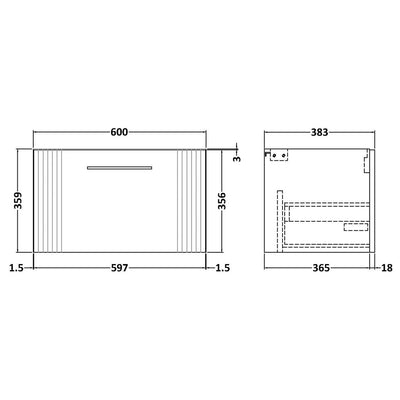 Nuie Deco 600 x 383mm Wall Hung Vanity Unit With 1 Drawer & Ceramic Basin