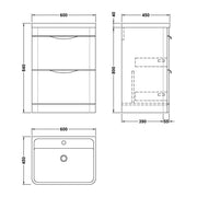 Nuie Parade 600 x 450mm Floor Standing Vanity Unit With 2 Drawers & Basin