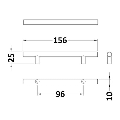 Bar Handle With 96mm Centres - Chrome