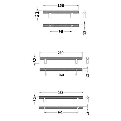 Knurled Bar Furniture Handle - Brushed Brass