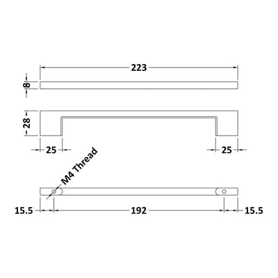 Straight D Bar Handle With 192mm Centres - Copper