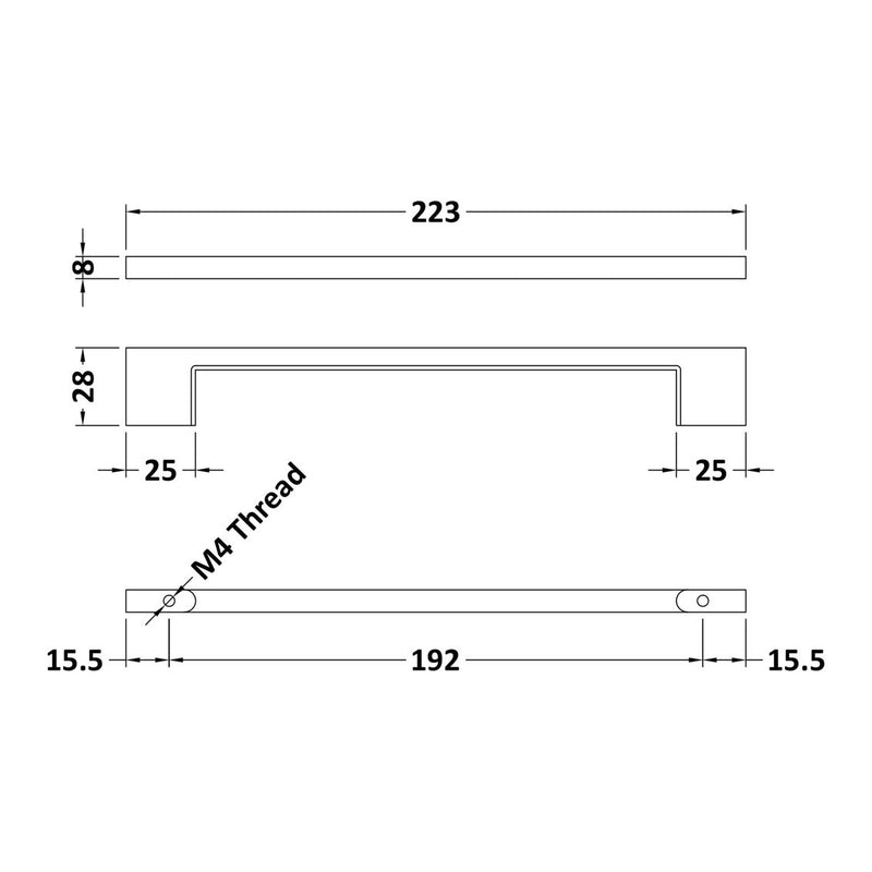 Straight D Bar Handle With 192mm Centres - Copper