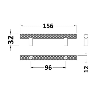 Knurled Bar Handle With 96mm Centres - Matt Black