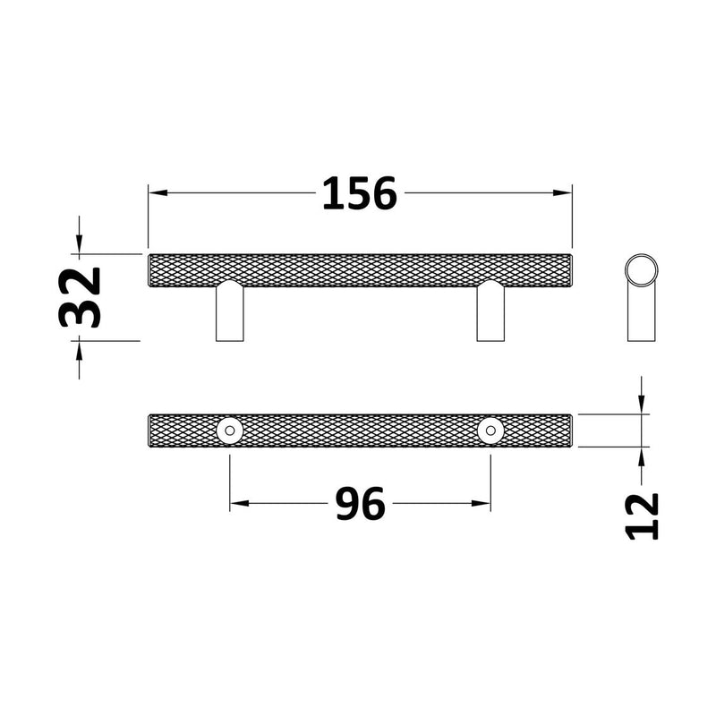Knurled Bar Handle With 96mm Centres - Matt Black