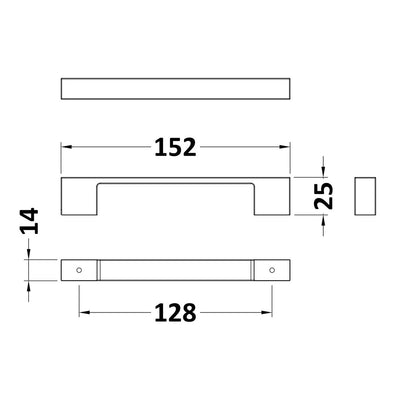 Square D Bar Handle With 128mm Centres - Matt Black