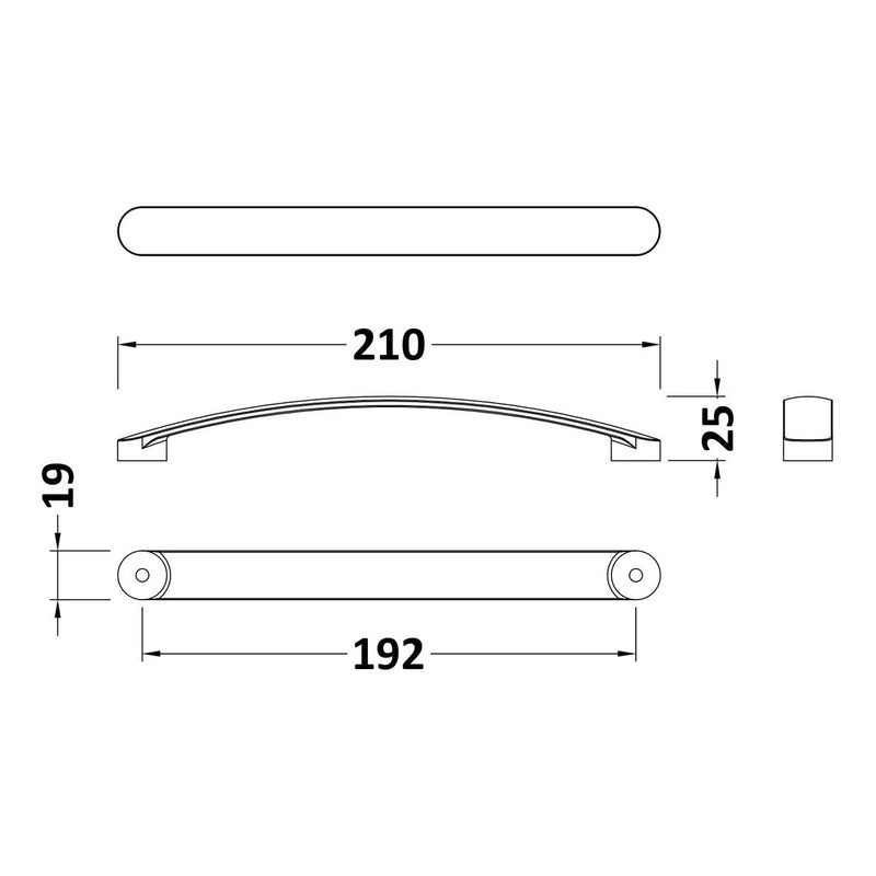 Curved D Bar Handle With 192mm Centres - Matt Black