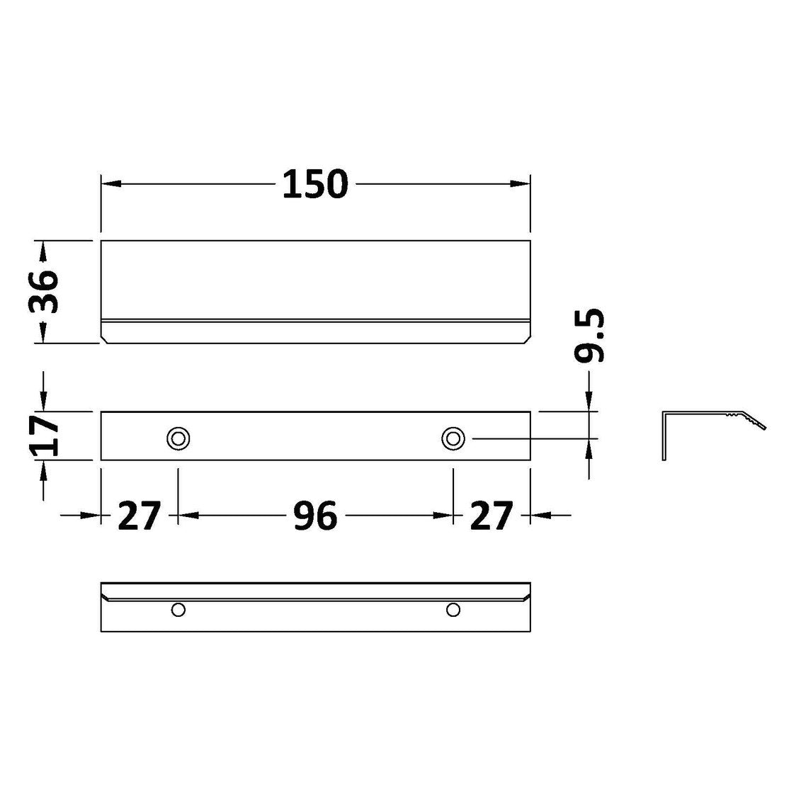 Hudson Reed Finger Pull Handle - Matt Black 150mm