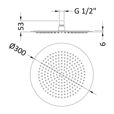 Lana Slimline Round Fixed Head Shower 300 x 300mm