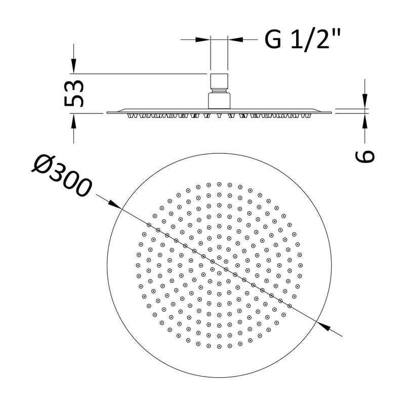 Lana Slimline Round Fixed Head Shower 300 x 300mm