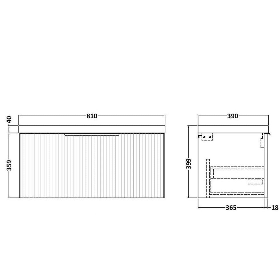 Hudson Reed Fluted Wall Hung 800mm Vanity Unit With 1 Drawer & Ceramic Basin