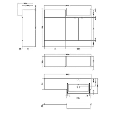 Hudson Reed Fusion 1100mm Floorstanding Combination Unit With Square Semi Recessed Basin