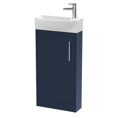 Hudson Reed Juno Compact Floor Standing 440mm Vanity Unit With Ceramic Basin - Left Hand - Matt Electric Blue