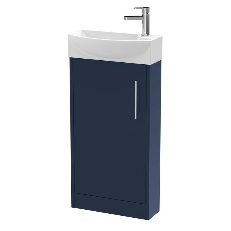 Hudson Reed Juno Compact Floor Standing 440mm Vanity Unit With Ceramic Basin - Left Hand - Matt Electric Blue