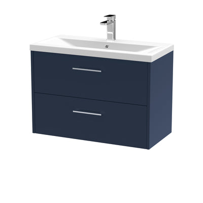 Hudson Reed Juno Wall Hung 800mm Vanity Unit With 2 Drawers & Mid-Edge Ceramic Basin - Matt Electric Blue