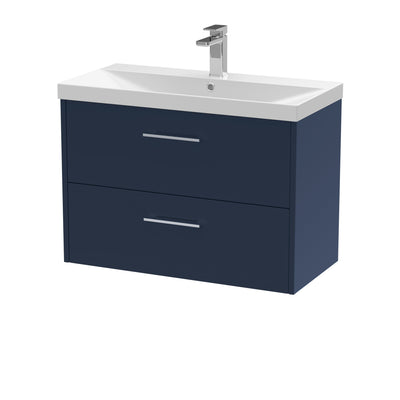 Hudson Reed Juno Wall Hung 800mm Vanity Unit With 2 Drawers & Thin Edge Ceramic Basin - Matt Electric Blue