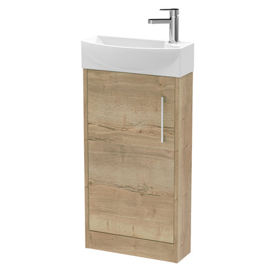 Hudson Reed Juno Compact Floor Standing 440mm Vanity Unit With Ceramic Basin - Left Hand - Autumn Oak