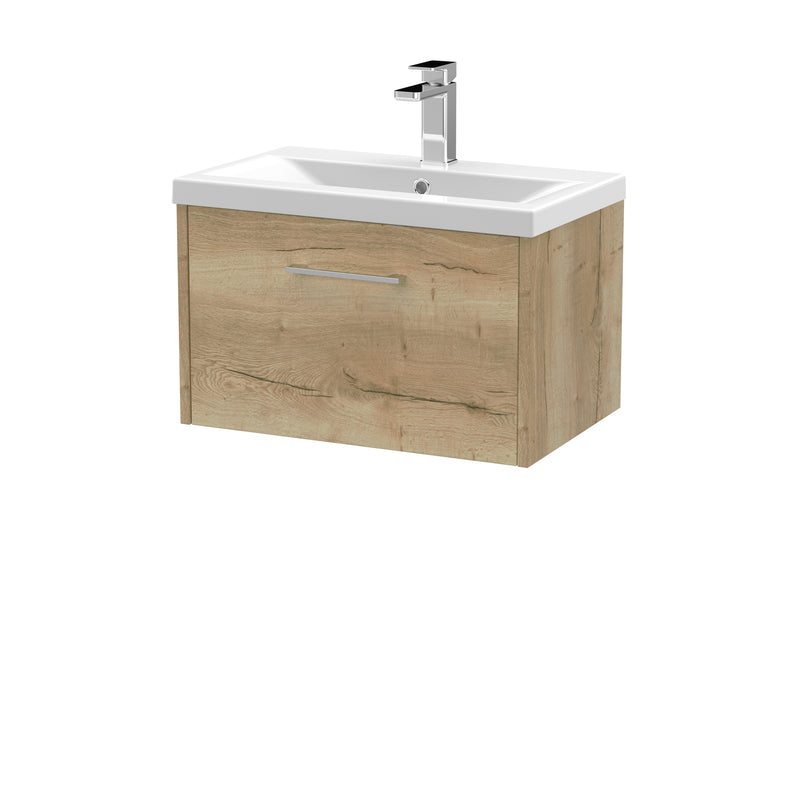 Hudson Reed Juno Wall Hung 600mm Vanity Unit With 1 Drawer & Mid-Edge Ceramic Basin - Autumn Oak