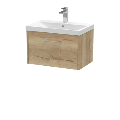 Hudson Reed Juno Wall Hung 600mm Vanity Unit With 1 Drawer & Thin Edge Ceramic Basin - Autumn Oak