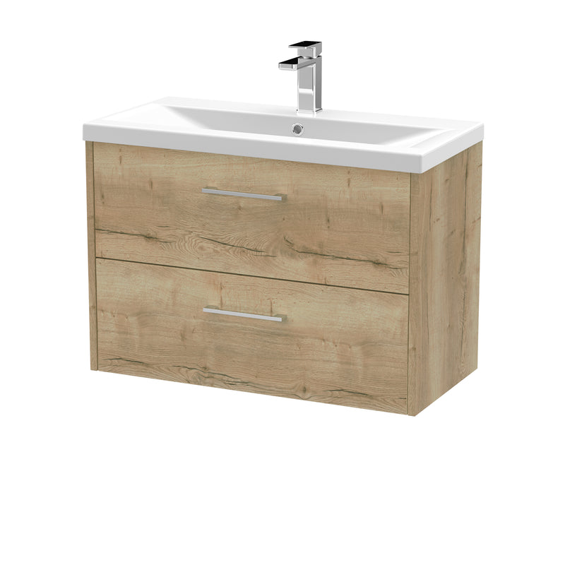 Hudson Reed Juno Wall Hung 800mm Vanity Unit With 2 Drawers & Mid-Edge Ceramic Basin - Autumn Oak