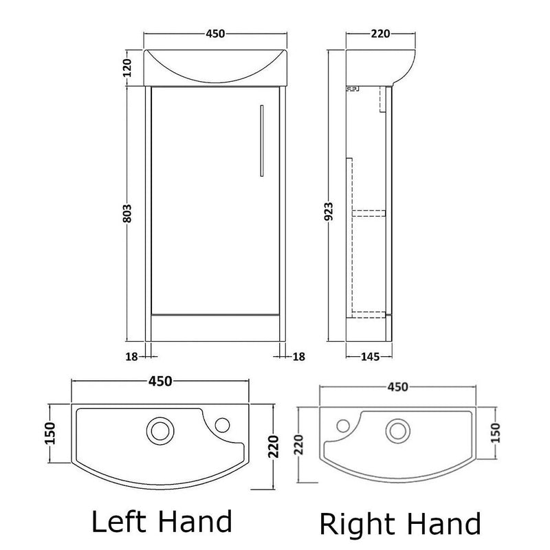 Hudson Reed Juno Compact Floor Standing 440mm Vanity Unit With Ceramic Basin