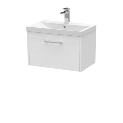 Hudson Reed Juno Wall Hung 600mm Vanity Unit With 1 Drawer & Thin Edge Ceramic Basin - White Ash