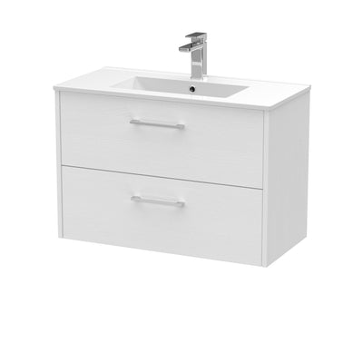 Hudson Reed Juno Wall Hung 800mm Vanity Unit With 2 Drawers & Minimalist Ceramic Basin - White Ash