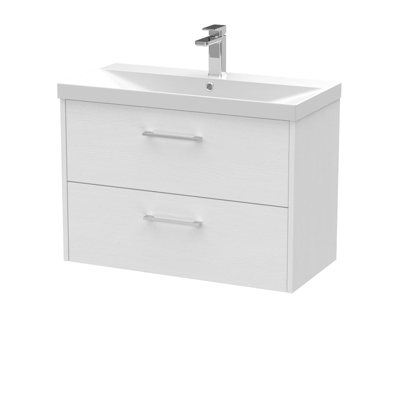 Hudson Reed Juno Wall Hung 800mm Vanity Unit With 2 Drawers & Thin Edge Ceramic Basin - White Ash