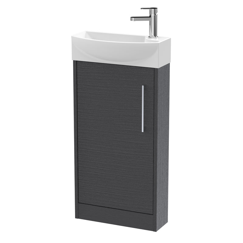 Hudson Reed Juno Compact Floor Standing 440mm Vanity Unit With Ceramic Basin - Left Hand - Graphite Grey