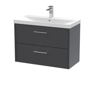 Hudson Reed Juno Wall Hung 800mm Vanity Unit With 2 Drawers & Thin Edge Ceramic Basin - Graphite Grey
