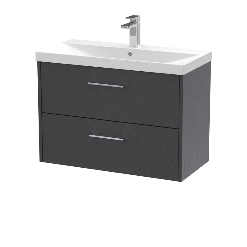 Hudson Reed Juno Wall Hung 800mm Vanity Unit With 2 Drawers & Thin Edge Ceramic Basin - Graphite Grey