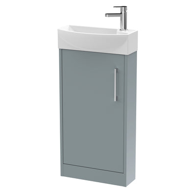 Hudson Reed Juno Compact Floor Standing 440mm Vanity Unit With Ceramic Basin - Left Hand - Matt Coastal Grey