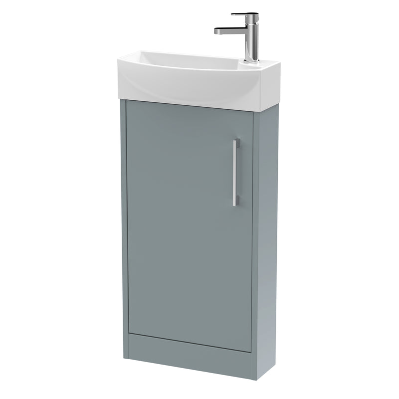 Hudson Reed Juno Compact Floor Standing 440mm Vanity Unit With Ceramic Basin - Left Hand - Matt Coastal Grey