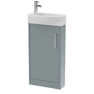 Hudson Reed Juno Compact Floor Standing 440mm Vanity Unit With Ceramic Basin - Right Hand - Matt Coastal Grey