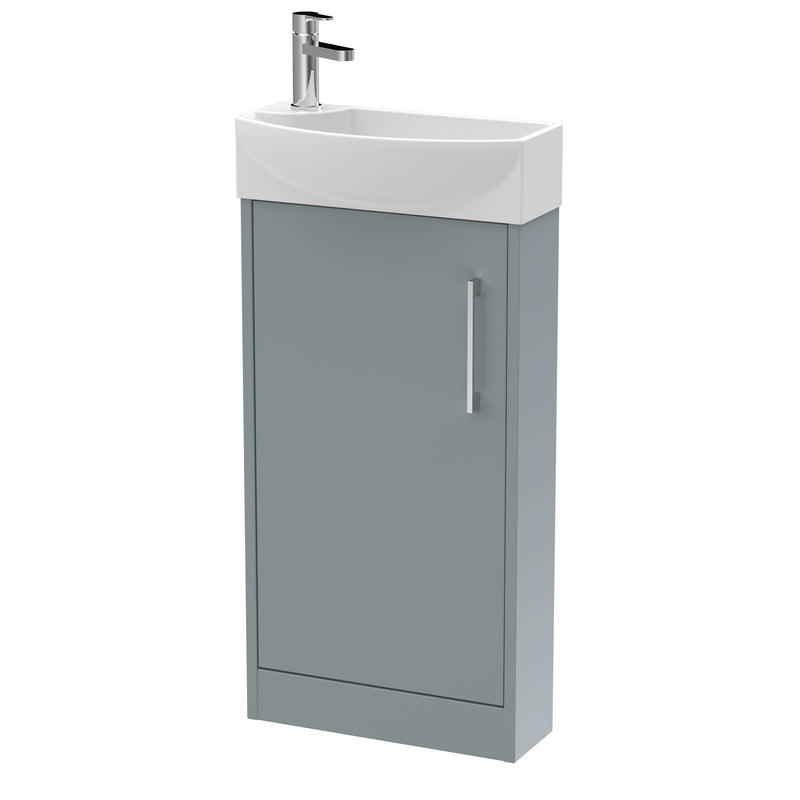 Hudson Reed Juno Compact Floor Standing 440mm Vanity Unit With Ceramic Basin - Right Hand - Matt Coastal Grey