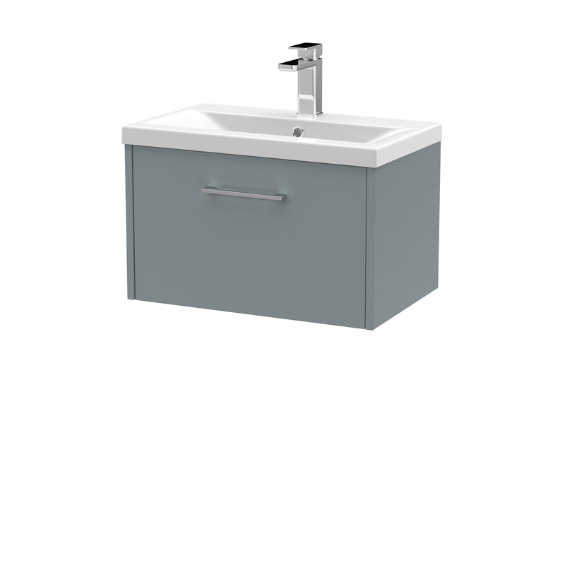 Hudson Reed Juno Wall Hung 600mm Vanity Unit With 1 Drawer & Mid-Edge Ceramic Basin - Matt Coastal Grey