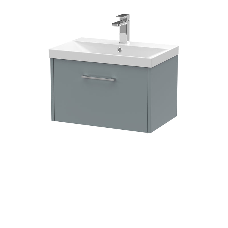 Hudson Reed Juno Wall Hung 600mm Vanity Unit With 1 Drawer & Thin Edge Ceramic Basin - Matt Coastal Grey