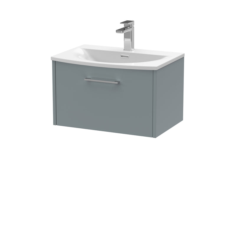 Hudson Reed Juno Wall Hung 600mm Vanity Unit With 1 Drawer & Curved Ceramic Basin - Matt Coastal Grey