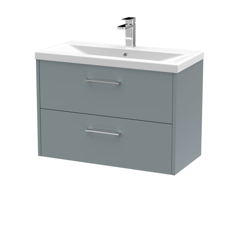Hudson Reed Juno Wall Hung 800mm Vanity Unit With 2 Drawers & Mid-Edge Ceramic Basin - Matt Coastal Grey