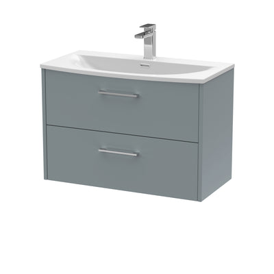 Hudson Reed Juno Wall Hung 800mm Vanity Unit With 2 Drawers & Curved Ceramic Basin - Matt Coastal Grey