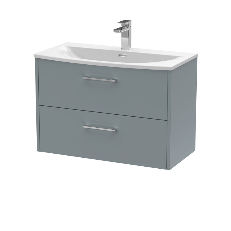Hudson Reed Juno Wall Hung 800mm Vanity Unit With 2 Drawers & Curved Ceramic Basin - Matt Coastal Grey
