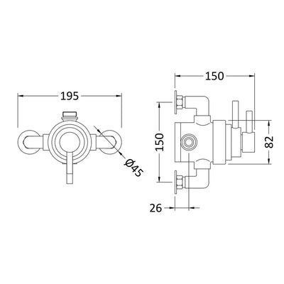 Hudson Reed Tec Lever 1 Outlet Dual Handle Exposed Thermostatic Shower Valve - Chrome